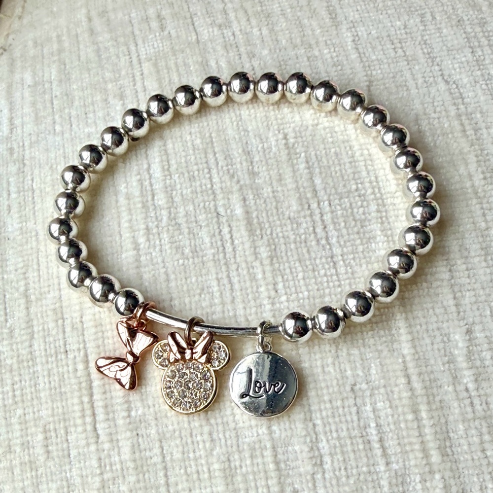 Disney Minnie Mouse Tri-Color Charm Stretch Bracelet